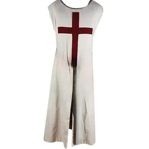 Medieval Warrior Tunic Surcoat Cotton Canvas Templar Crusader Tabard for LARP Halloween with Cross Design