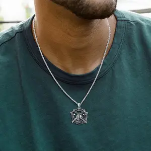 FaithHeart Viking Axe Helmet Pendant Necklace For Men With Runes