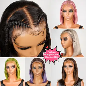 [Crazy Sale]Stylist Glueless Bob Wig Multiple Colored Bobs Straight 13x4 Bob Wig Human Hair Ready To Go Bob Pink,Purple,Silver,Green