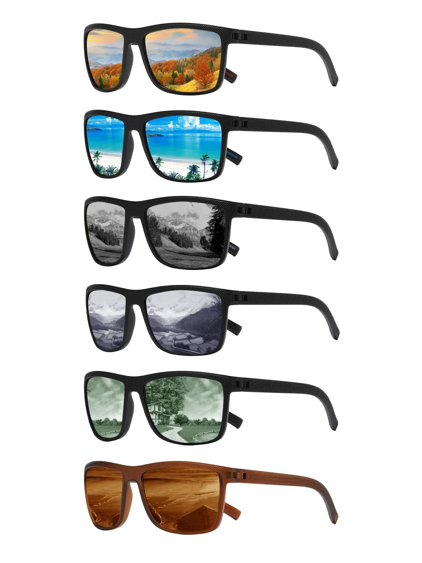 Paleshy 6 Pairs HD Polarized Square Frame Lightweight Sunglasses, Trendy Casual Sunglasses for Everyday Use, Unisex Polarized Sun Glasses with UV Protection, Fashion Accessories for Outdoor Activities, Sunglasses for Women & Men