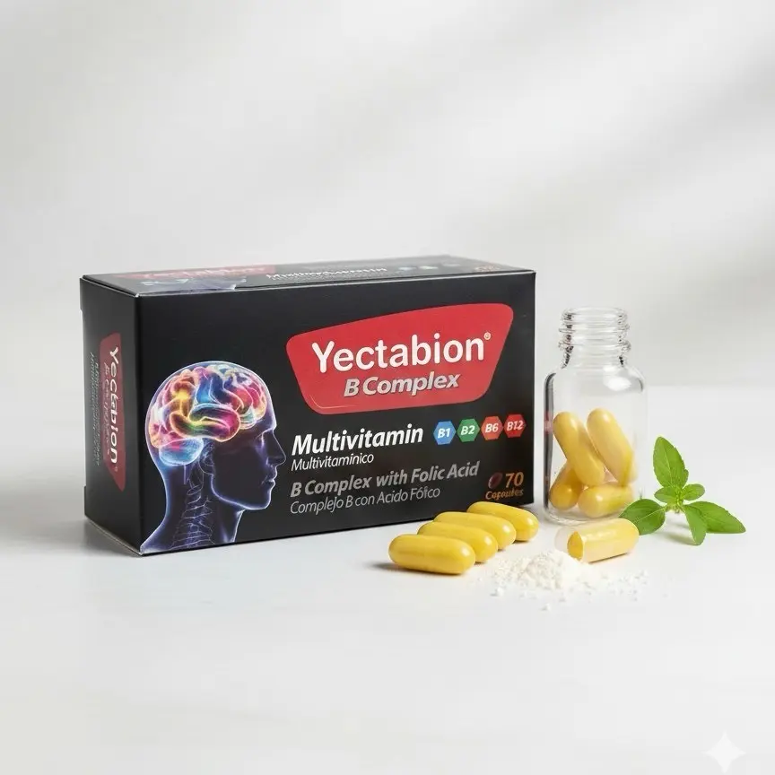 Yectabion B-Complex Multivitamin B1 B2 B6 B12 with Folic Acid 70 Capsules