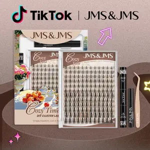 Fairy Lash Kit l JMS&JMS Spiky Manga Clusters,【NO BRUSH】0.03mm Invisible Clear Band,DIY Anime Cartoon Doll Wet Cat Eyelash Extension at Home,Babyface Roundface Beginner-Friendly Feb Stockup