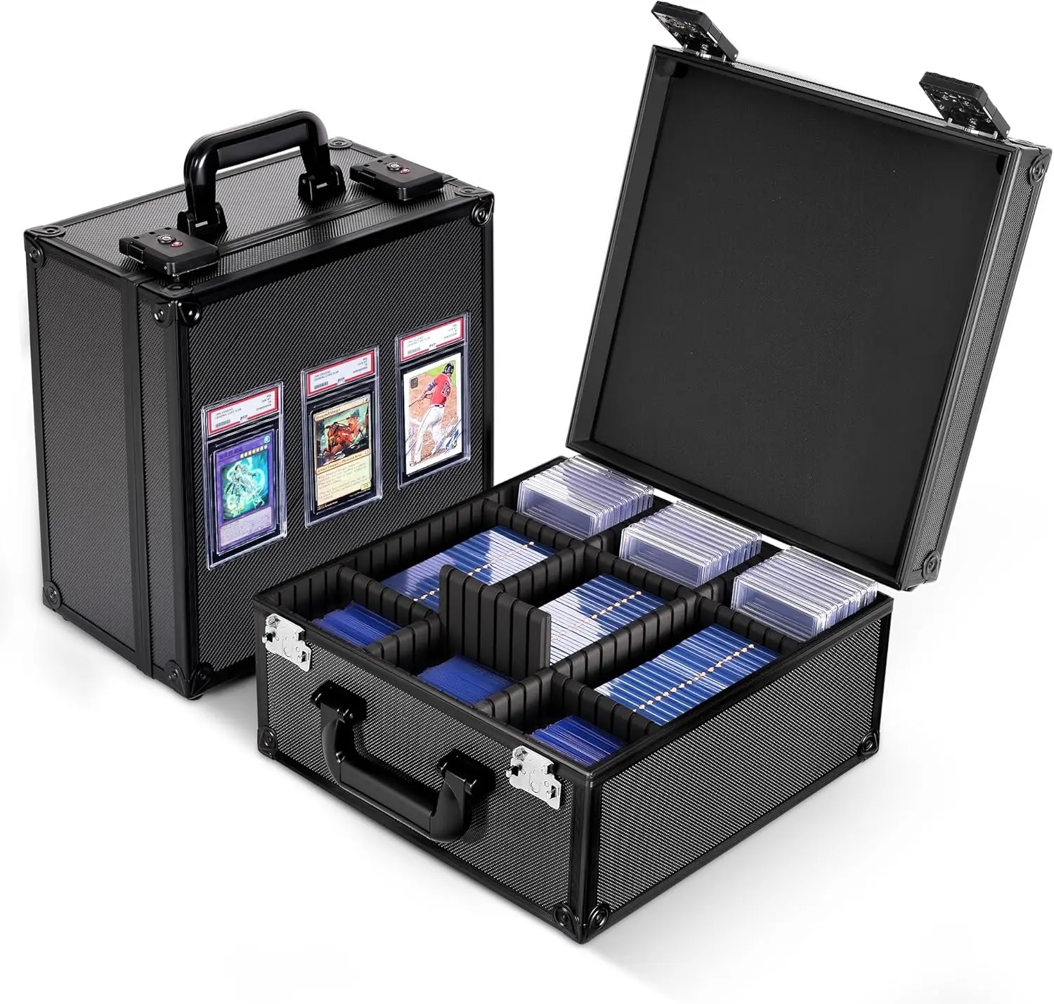 Kabinka Graded Card Storage Box with Display Window for PSA/CGC Holder, TSA Combination Lock Trading Deck Case for Sports Cards, Storage Slab Case with 6+2 EVA Dividers for MTG/TCGs(Black)