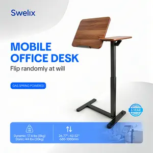 PORTABLE LAPTOP MOBILE DESK — Pneumatic Arm, Multi-Height, 60° Tilt, 44lb Static Load, 17.6lbs Dynamic, Ergonomic Office & Home, Adjustable Table