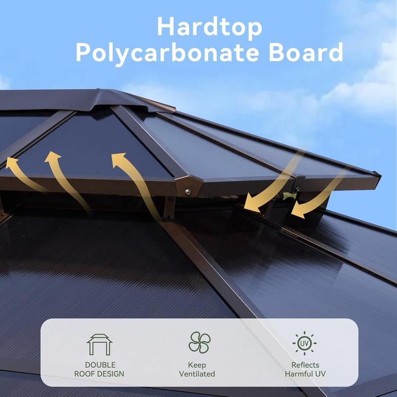 【2 Packages Shipping】Aoxun 10'x12' Hardtop Gazebo, Aluminum Frame Permanent Pavilion with Curtains and Netting, Outdoor Polycarbonate Gazebo, Double Roof Canopy, for Gardens, Patios, Lawns 【2 Packages Shipping】Aoxun 10'x12' Hardtop Gazebo, Aluminum Frame Permanent Pavilion with Curtains and Netting, Outdoor Polycarbonate Gazebo, Double Roof Canopy, for Gardens, Patios, Lawns