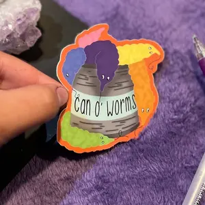 Can O’ Worms on a String Sticker |Rainbow Worm Weirdcore Sticker, Soup Can of Worms, Colorful Oh Worm Meme, Funny Worm Art, Dad Joke Sticker