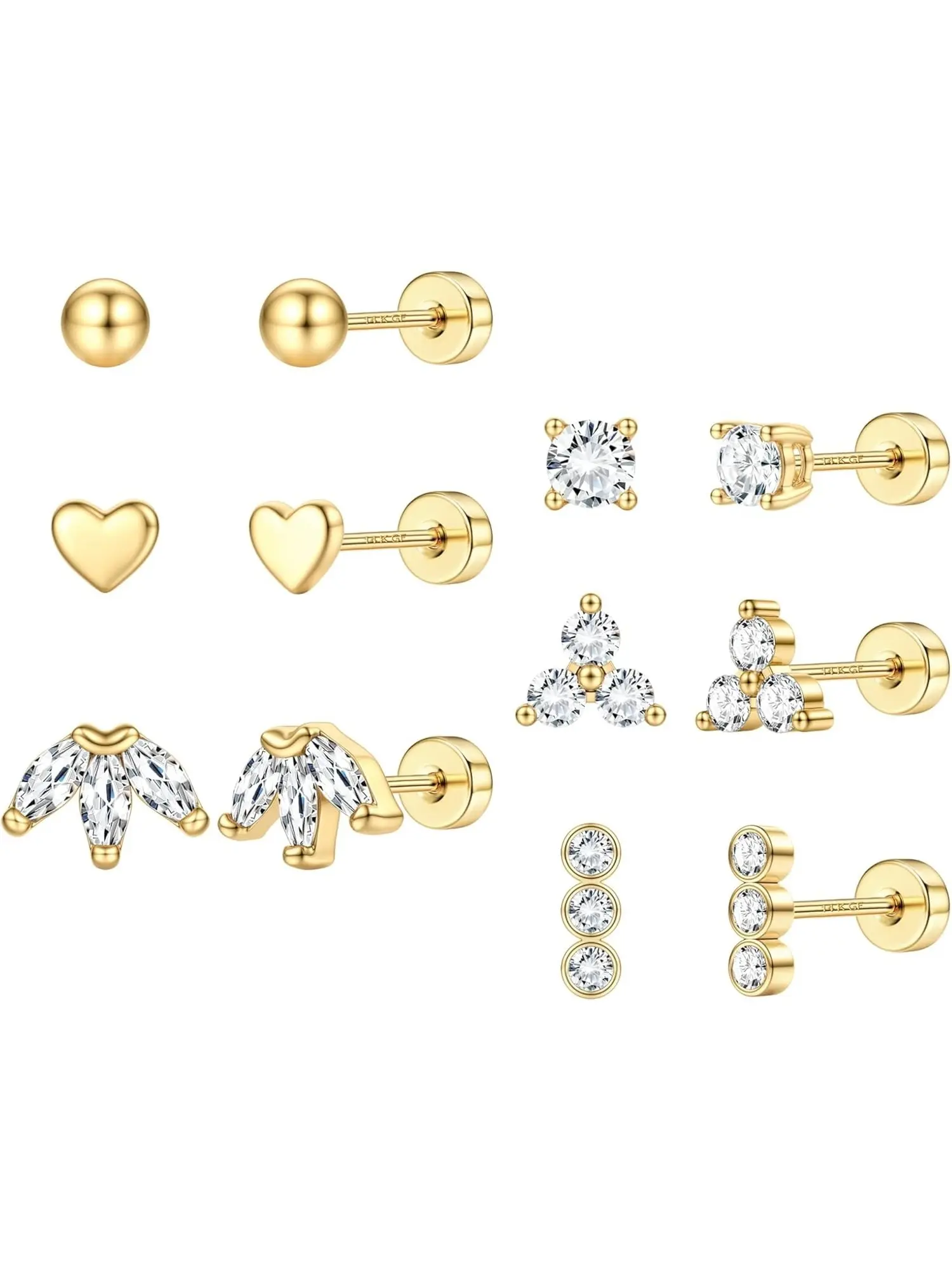 Cute 6 Pairs Golden 20G Tiny Stud Earrings Shining CZ Comfy Surgical Steel Copper Cartilage Earrings for Women Men Hypoallergenic Post Earrings Screw Back Flat Back Stud Earrings Cartilage Piercing Jewelry Set