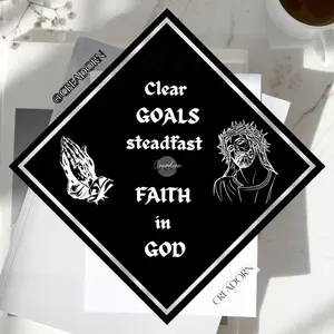 Jesus Praying Hands Grad Cap, God Graduation Topper for Guys, Spanish Quote Graduate Hat (Print)