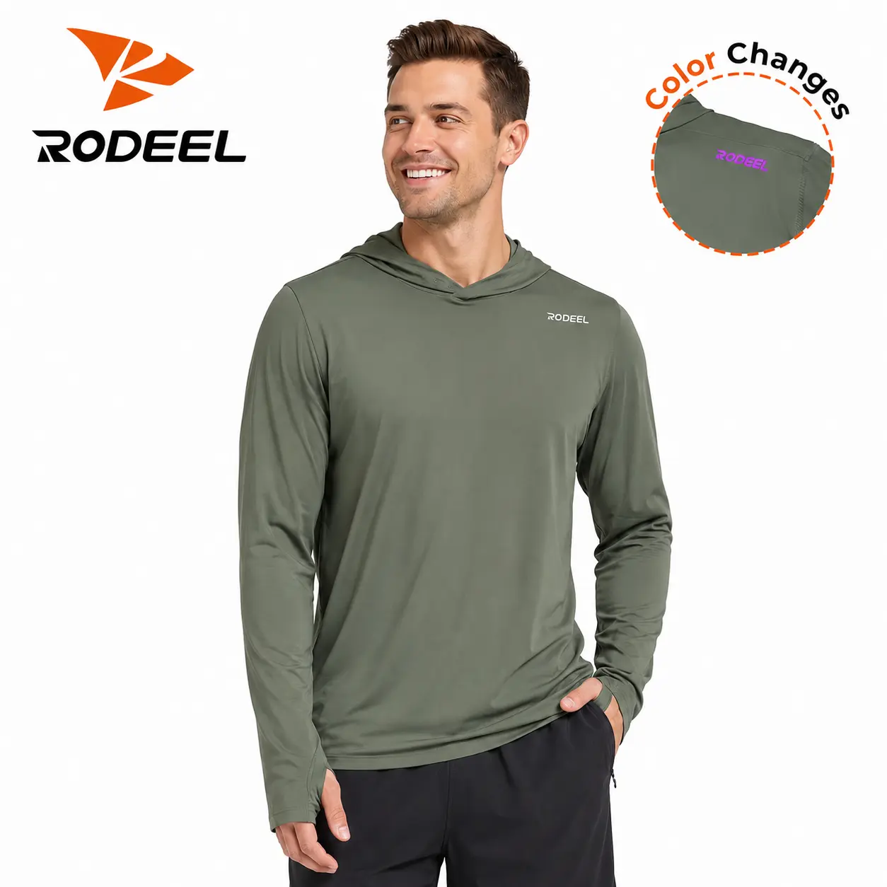 【RODEEL】937 Sun Hoodie Shirts Men UPF 50+ UV Protection Long Sleeve Lightweight Quick Dry Moisture Wicking Breathable Cooling Activewear for Outdoor Sport Gym Hiking Camping Fishing Boating Construction Roofing Landscaping SummerWins