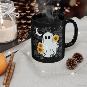 Sunflower Ghosty Mug, Ghost Mug, Sunflower Mug, Spooky Mug, Spooky Season Mug, Fall Coffee Mug, Ceramic Ghost, Best Selling Mugs, Goth Mug
