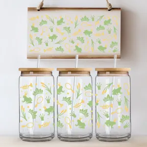 enchanted frog princess glass cup with bamboo lid 16 oz