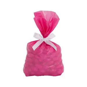 Medium Pink Cellophane Bags with White Bow Kit for 50