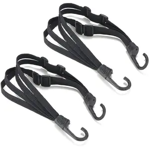 2 Pcs High Retractable Black Motorcycle Helmet Luggage Mesh Elastic Rope Strap with 2 Hooks (23.6")