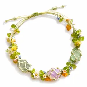 s270-Multicolor Floral Bracelet – Amethyst and green gemstones symbolize spiritual growth. Made with natural healing stones to balance mind and body. A perfect gift for Valentine’s Day, anniversaries, birthdays, Christmas, mother's day giftsgifts bracelet