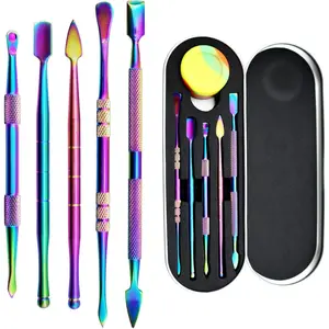6 Pcs Wax Carving Tool Set with 5 ml Silicone Container and Portable Metal Case, Double-Ended Carving Tool Stainless Steel Wax Sculpting Tools for Wood, Wax, Clay, Pottery, Rainbow Color
