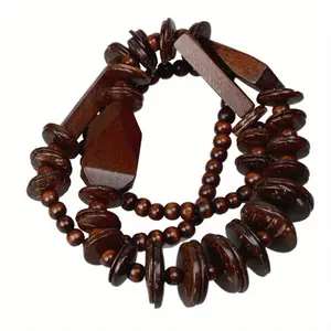 Vintage French Coconut Shell Beaded Necklace - Bohemian Wooden Beads with Teardrop Pendant, Rustic Elegance for Casual Attire & Parties, Everyday Necklace | Vintage Necklace | Natural Materials