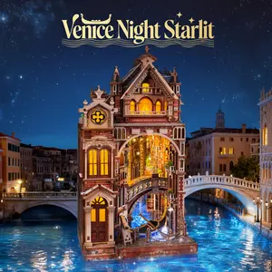 FUNPOLA Venice Night Starlit Book Nook Kit LED 3D Wood Puzzle with Infinity Mirror DIY Bookshelf Decor Miniature Craft Gift for Kids and Adults