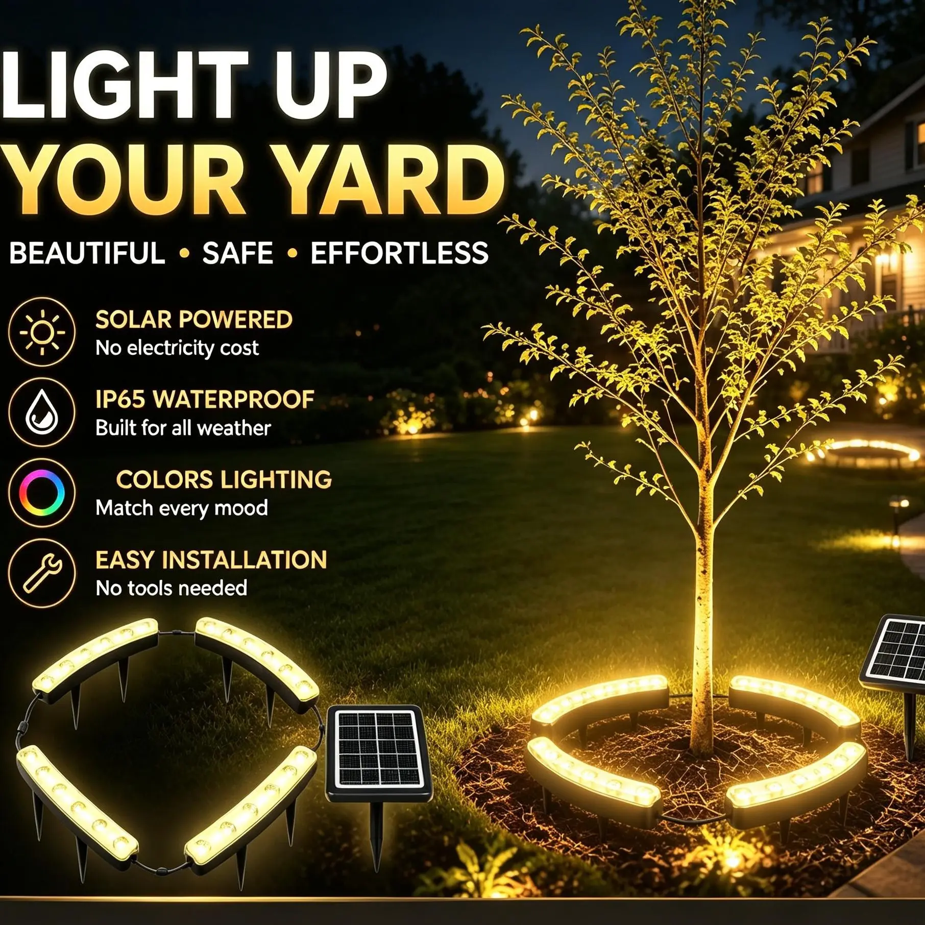 Solar Tree Lights Outdoor, Create Stunning Tree Glow at Night, Ring Uplights for Trees with Warm White & Color Modes, Waterproof Landscape Lighting for Backyard Patio Lawn Garden home Decor, Easy Installation decorative lamp