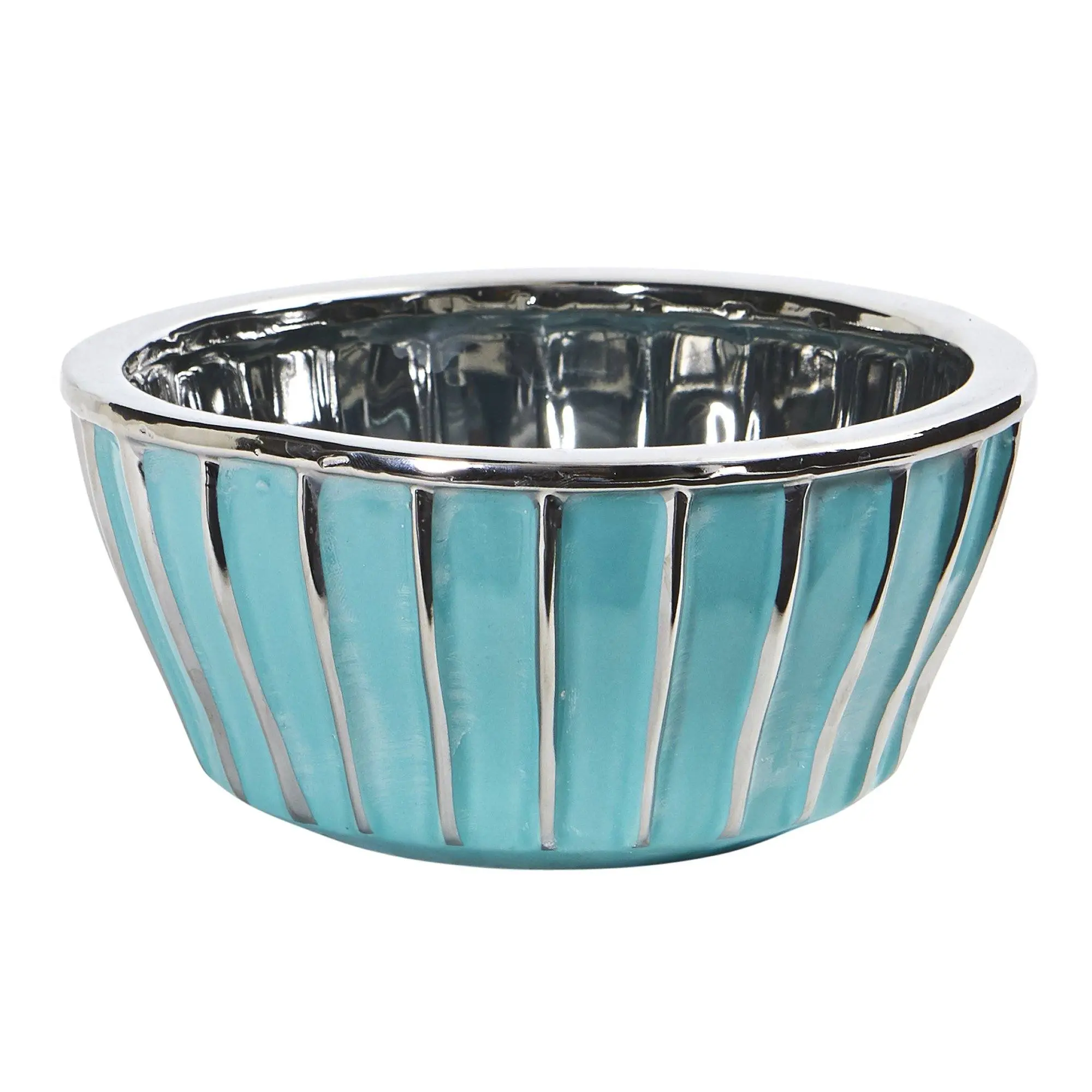 7.25in Round Teal Flower Arrangement Vase - Silver Burnished Decorative Coastal Vase, Ideal for Home Decor Fillers, Decorative Vases