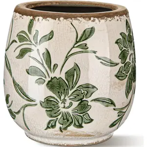 Vintage Ceramic Flower Pot with Ice Crackle Rustic Planter with Drainage Holes for Indoor and Outdoor Decor Home Living Room Garden Decor Gardening Gift(Rustic Style)