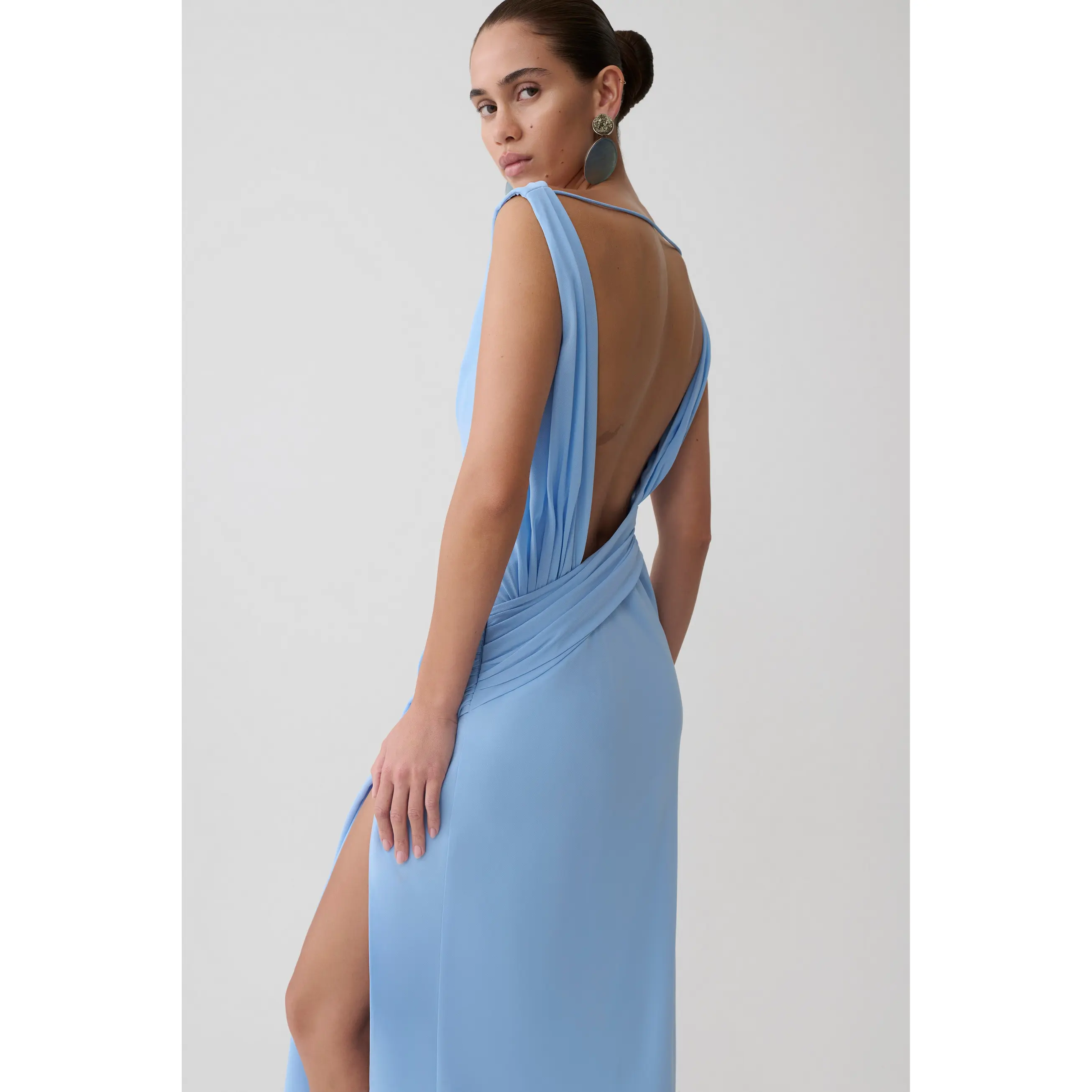 Marjorie Draped Back Chiffon Maxi Dress - Sky Blue