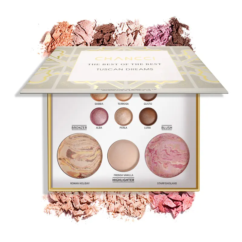 9-Color Multi-Use Solid Cosmetic Palette - Natural, Hypoallergenic, Highly Pigmented Face & Eyes Makeup Kit with Eyeshadows, Blush, Face Powder, Easy-to-Blend, Long-Lasting for Beginners