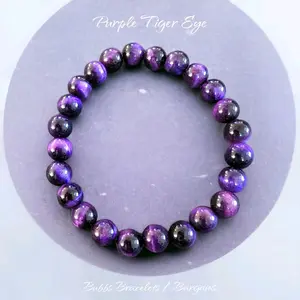 Purple Tiger Eye Bracelet Unisex Natural Stones Handmade Reiki Healing Crystal Bracelet