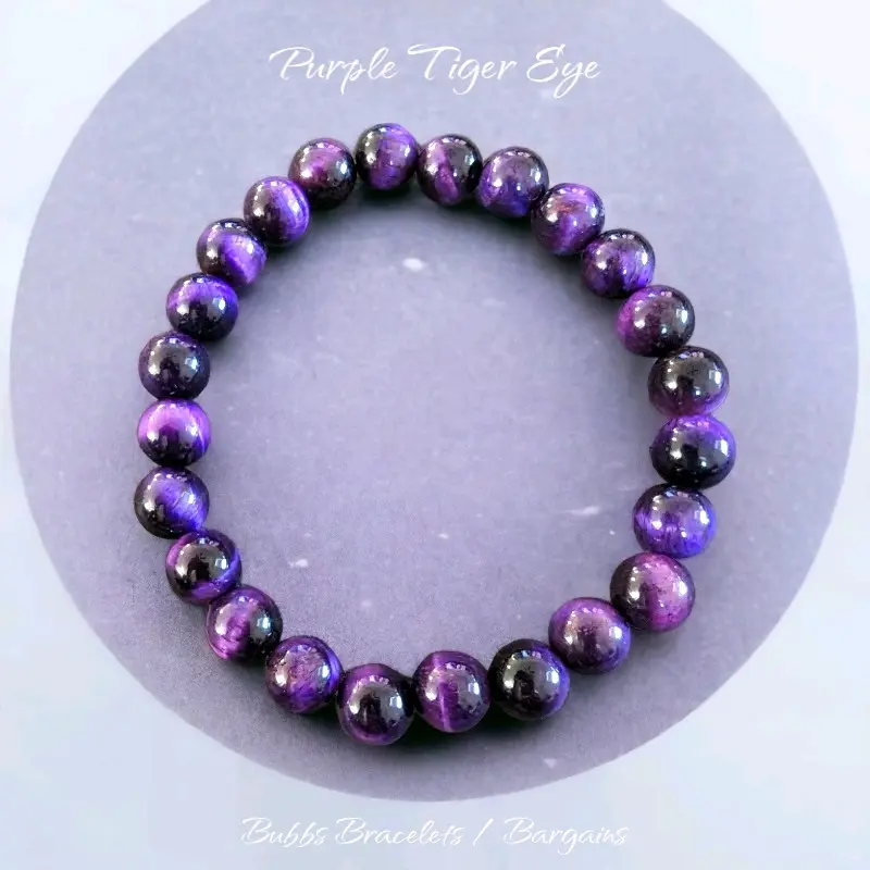 Celik Crystals Purple Tiger Eye Bracelet, Unisex Adults' 8mm-10mm Handmade Protective Reiki Healing Natural Crystal Bracelets & Anklets