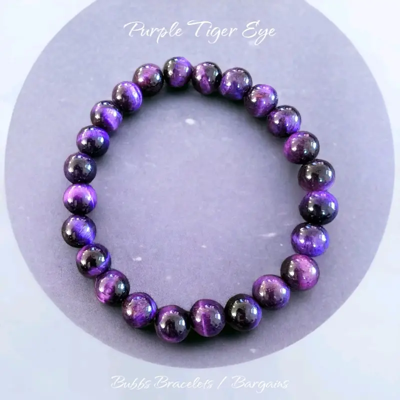 Purple Tiger Eye Bracelet Unisex Natural Stones Handmade Reiki Healing Crystal Bracelet