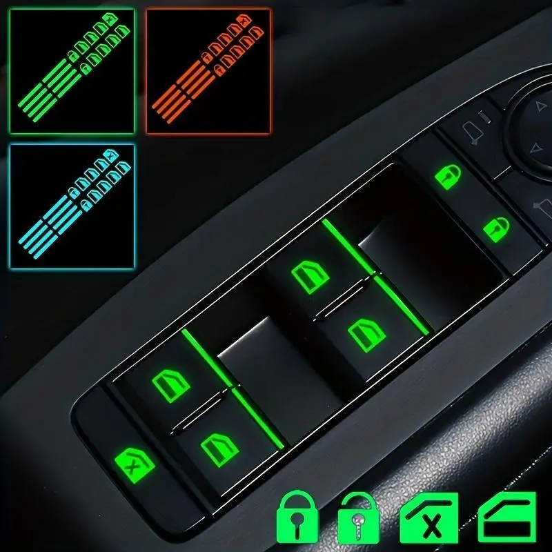 1pcs GM Window Button Glowing Stickers - Fluorescent Green, Blue, and Orange Function Button Stickers for Automotive Interior Accessories, Sticker For Cars