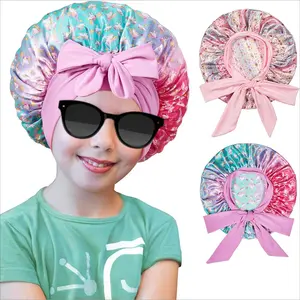 SQ-HDW203 2 PCS Kids Bonnets for Girls, Silk Bonnet for Kids, Satin Bonnet for Sleeping, Baby Toddler Tie Bonnet Sleep Cap Elastic Haircare