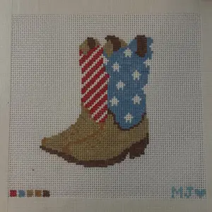 USA Print Cowgirl Boots Fourth of July - Haind Painted Needlepoint Canvas - 18ct Mesh