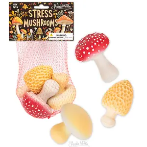Archie McPhee 3-Pack Stress Relief Soft Rubber Squishy Mushrooms - Fun Toys for Mindful Mycologists - Variety in Size 2-7/8" to 3-1/2"
