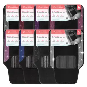 Carbella DiamondBling Car Floor Mats, Front & Rear Two-Tone Crystal and Carpet - Midnight Black