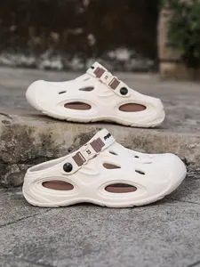 Men's All-Purpose 3D Hollow-Out Sport Clogs, Adjustable Heel Strap, Closed Toe Anti-Kick Protection, Grid Massage Insole, Thick Chunky Cushioned Sole, Non-Slip Outsole, Casual Slippers for Beach, Garden & Gym