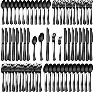 48-Piece Black Stainless Steel Flatware Set (Service for 8) | Black Knife, Fork, and Spoon Set (Includes Steak Knives) and Kitchen Knife Stuff | Dishwasher Safe | Perfect for Spring & Summer Holiday Parties
