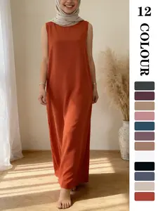 Muslim Sleepwear inner dress, Tunic Dress, Modest Muslim Outfits, Comfortable Nida Fabric Sleeveless Long Dress, 12 Colors + 5 Sizes, Soft and Flowy, Perfect for Friday & Outdoors