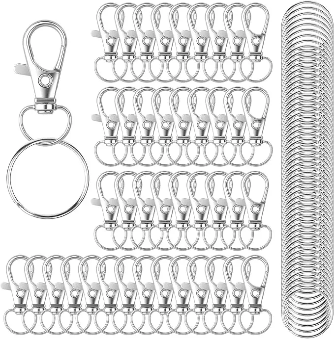 100PCS Silver Metal Lobster Claw Clasp Swivel Hooks with Rings - Keychain Crafting, Jewelry Making DIY Accessories, Key Charm Accessories