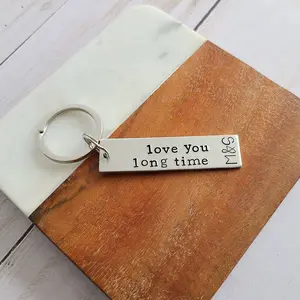 Love You Long Time Keychain with Initials, Cute Couples Valentines Gifts, Custom Key Chain for Boyfriend or Girlfriend, Couples Anniversary