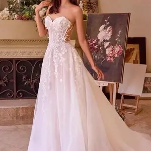 Allure Wedding Dresses - Elegant Long Sleeve Lace Gown with Sweetheart Neckline for Bridal Events in Soft White Women's Bridal Gown