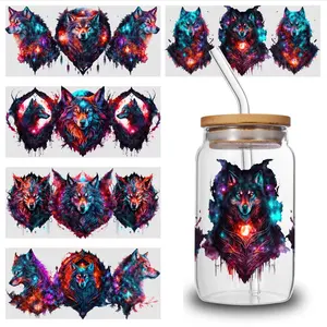 5 Sheets  Wolf Galaxy UV   Plastic Self-Adhesive Labels Peonies Glass  Transfer  Hopeful Quotes Valentine Glass Retro Halloween DTF Stickers Bat Cup Wraps anti reflective window tint Resistant Outdoor Silk Morning Glory