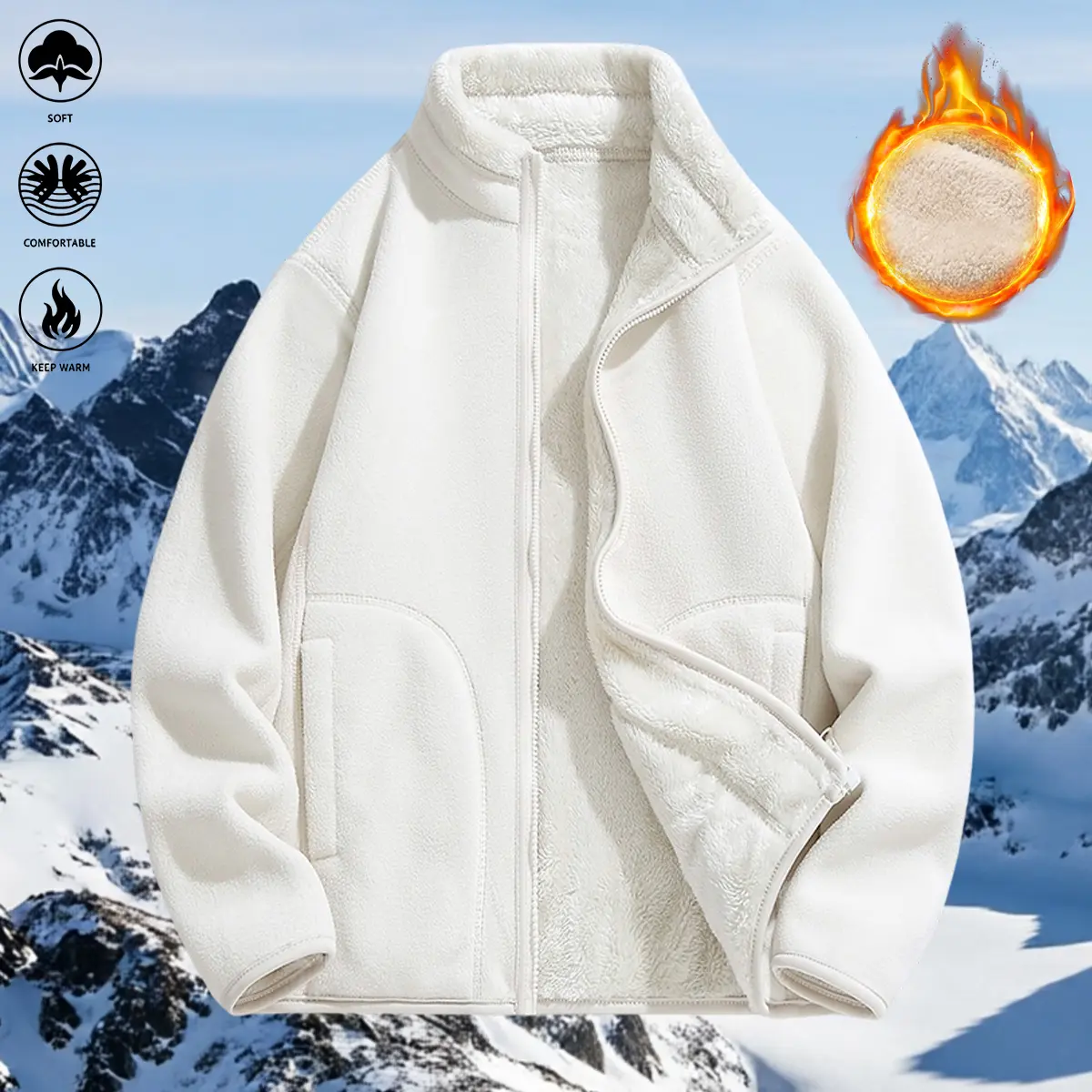 Women's Fleece Warm Jacket Coats, Soft Plush Insulation Tops for Women, Relaxed Stretchy Loose Fit, Full-Zip Casual Outerwear with Side Pockets, Lightweight Windproof, Ideal for Everyday Wear, Outdoor Walks