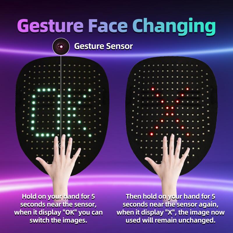 LED Mask, Light Up Mask with Gesture Sensing, Unisex LED Halloween , Christmas Mask with 50 Patterns Glow, Costume Cosplay Party Masquerade ｜ Halloween Gift ｜