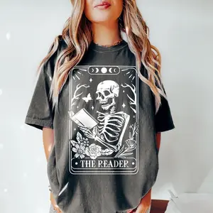 The Reader Tarot Card Shirt, Skeleton Reading Tshirt, Unisex Tarot Card Tee, Book Lover Gift, Bookish Gift,Tarot Lover Gift