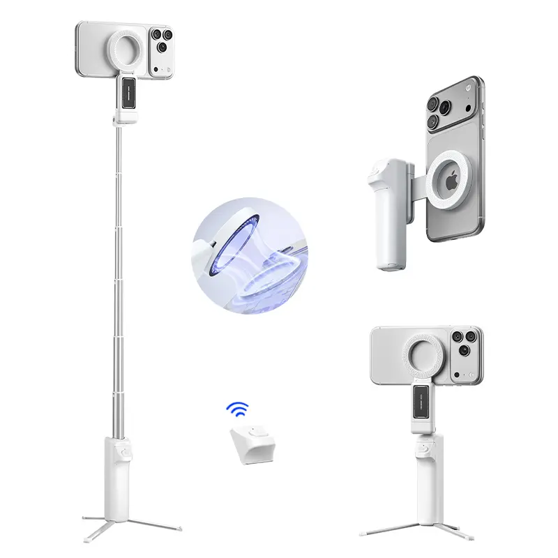Magnetic Bluetooth Mobile Phone Camera Grip - Selfie Stick Tripod with Detachable Wireless Remote Shutter, Ergonomic Comfort Handle Holder for iPhone 16, 17 Pro Max, Compact Portable Cellphone Accessory