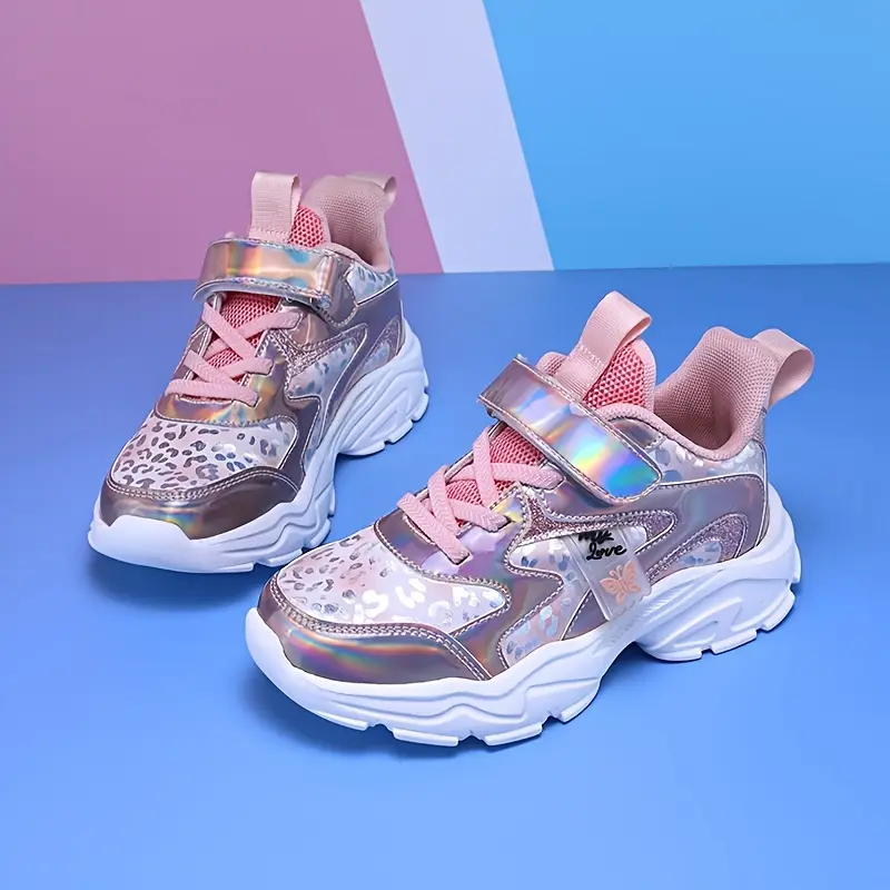Girls' Casual Sports Trainers, EVA & Polyurethane (PU Leather) Fabric Construction, Daily Wear Kids' Fashion Footwear, Girl’s Shoe, All Seasons, 1 Pair, Lightweight Sole, Round Toe, Synthetic, Girl's Shoes