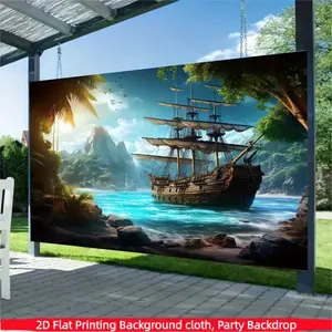 Pirate Ship Bay Polyester Background Fabric Banner, suitable for home decoration, wedding decoration, party banners, seasonal decoration, room, terrace, studio, home and garden celebrations, photography background fabric, outdoor event decoration