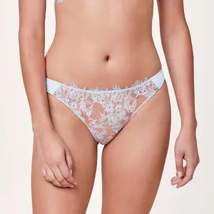 French Style Eyelash Lace Panties for Women. Low Waist Women's Thong. Sheer Cotton Crotch T-Panties Womenswear Bridal