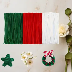 150 Mixed Color Plush Chenille Stems, Flexible Twist Sticks, Red/Green/White, Suitable for DIY Crafts and Handmade Flowers, Art and Craft Supplies, Christmas Holiday Decorations, Party Decorations