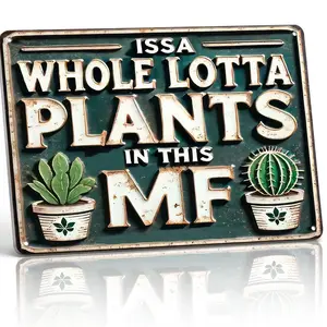 "Issa Whole Lotta Plants" 8x12" Aluminum Metal Sign |   Vintage Embossed Wall Art with Succulent & Cactus |   Durable & Easy to Hang |   Perfect for Plant Parents & Greenhouse Decor